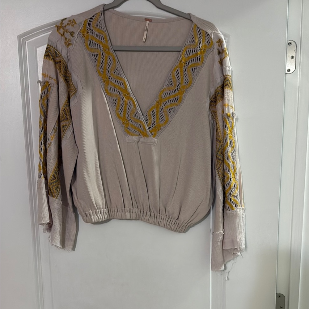 Embroidered Women's Top - Beige and Yellow